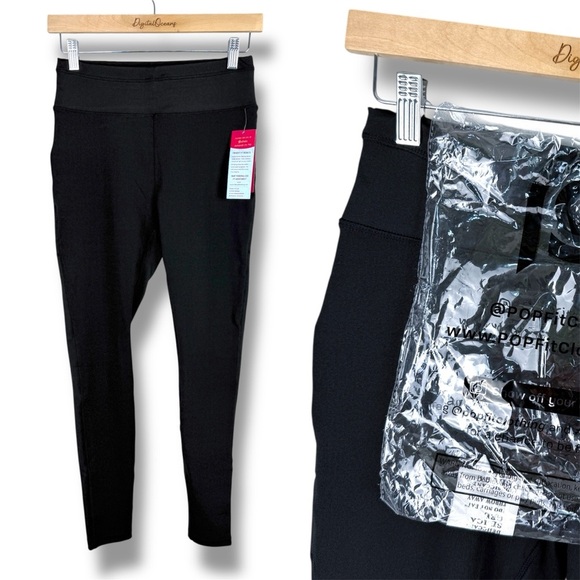 POP Fit NWT Jane Black High-Waisted Leggings w/Pockets, Medium - Yoga, Stretchy - Picture 1 of 9